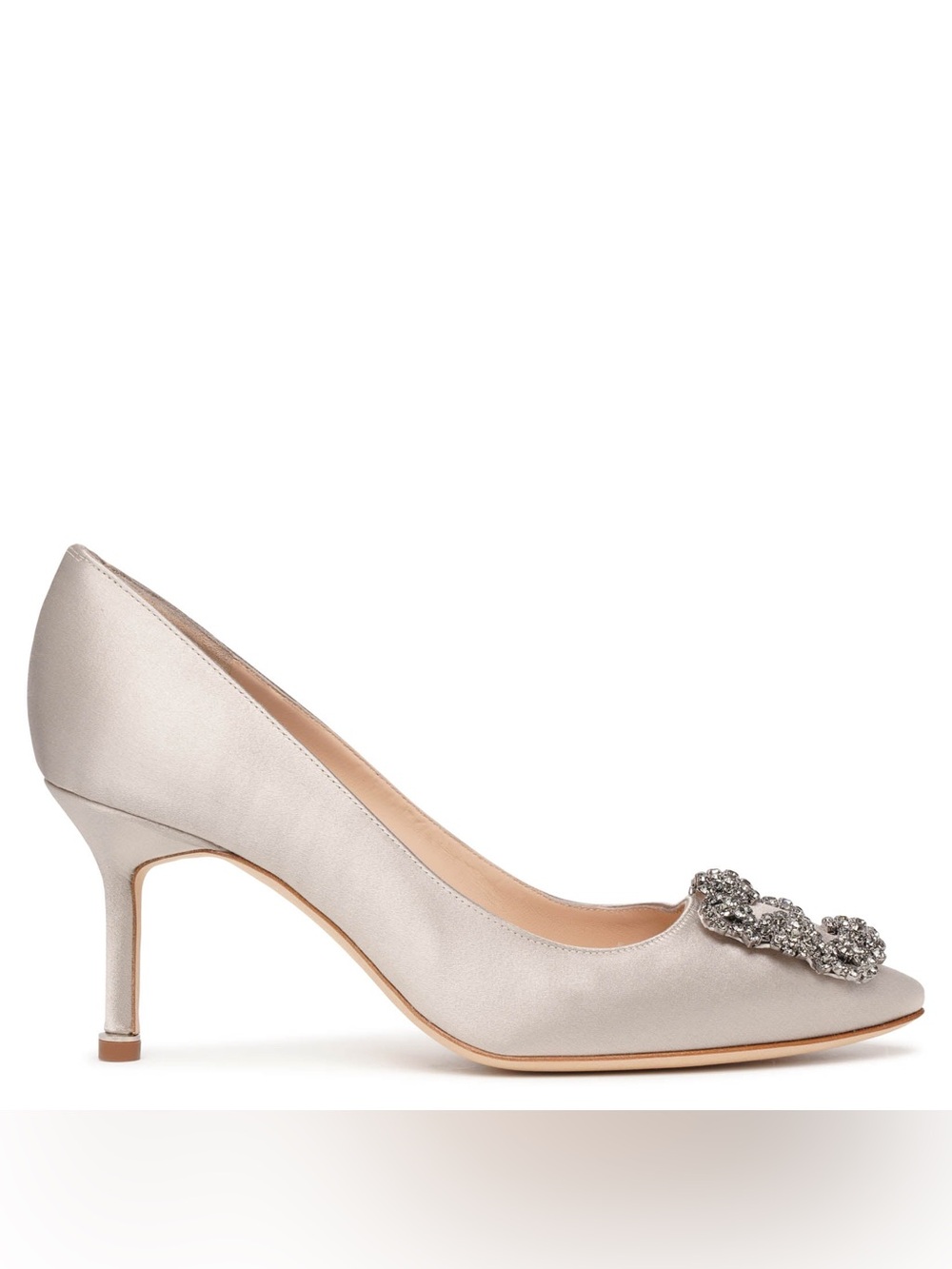 MANOLO BLAHNIK 70mm Hangisi Satin Crystal-Buckle Pumps - Grey - EU38.5